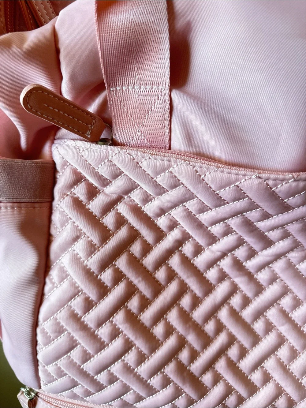 Quilted Pink Baby Diaper Bag Tote with Adjustable Strap